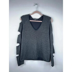 Skull Cashmere Black Cut Out Sweater V Neck Glitter Cashmere Blend Size Small